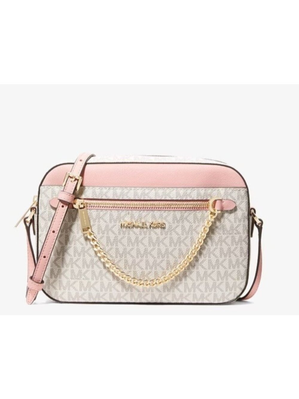 Michael Kors Jet Set Large Logo Chain Crossbody Bag Gold Tone Hardware